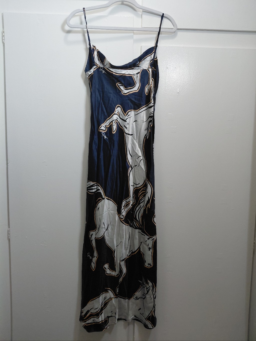 Olivia Von Halle Navy Horse-Print Slip Dress — image 6 of 6